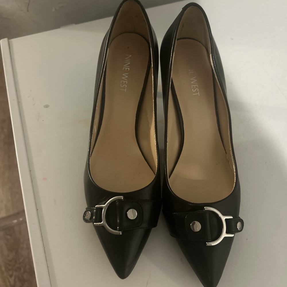 Nine West Black Heels with Silver Buckle